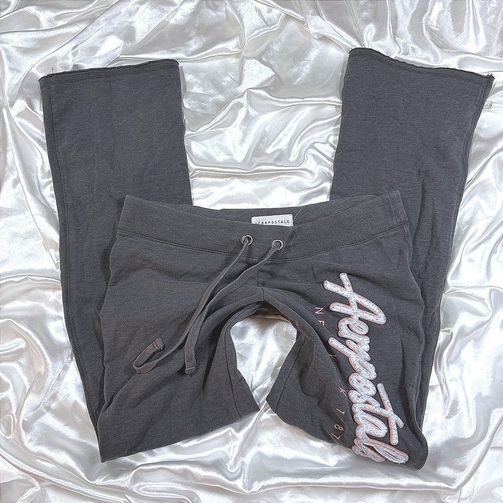 y2k Aeropostale Sweatpants Charcoal Grey Excellent Flare Leg Chenille Logo M